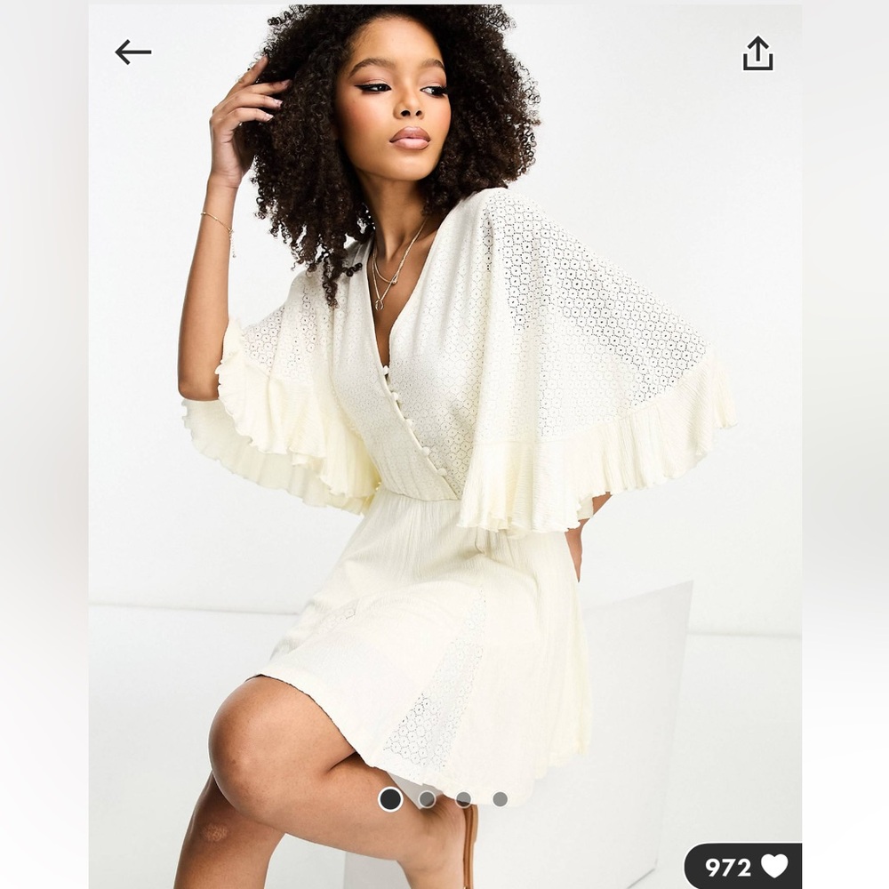 NWT ⭐️ ASOS design crochet short sleeve wrap mini dress with buttons in cream